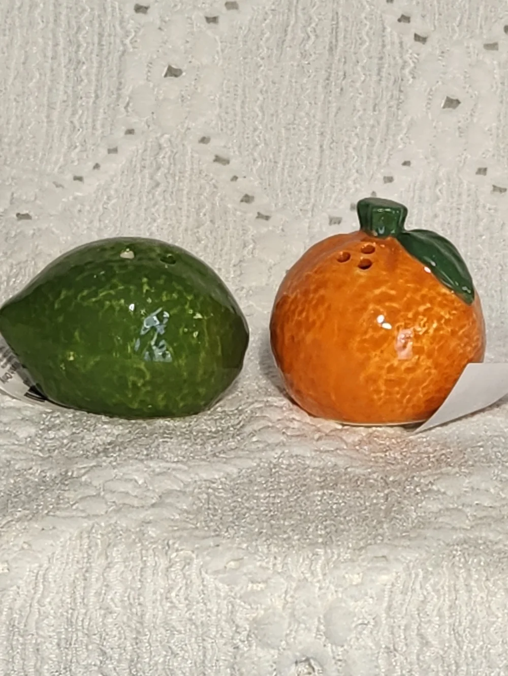 Salt And Pepper Shakers Lime And Orange Ceramic Miniatures